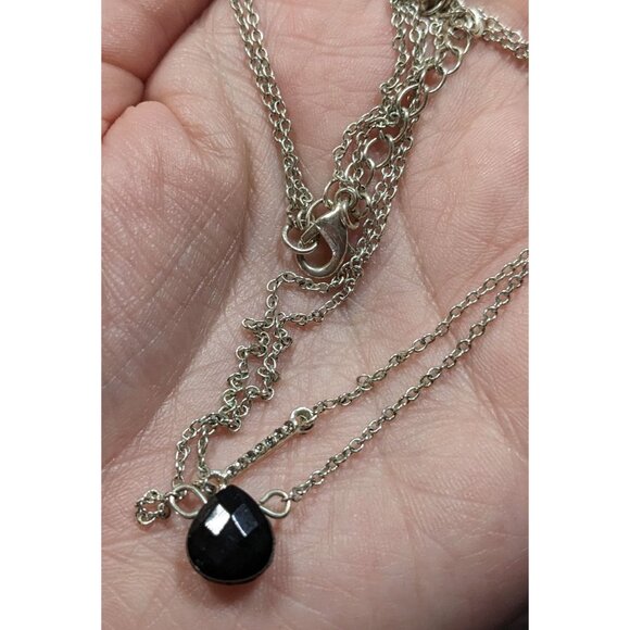 Layered Gothic Black Teardrop And Rhinestone Bar Silver Tone Necklace - Picture 3 of 5